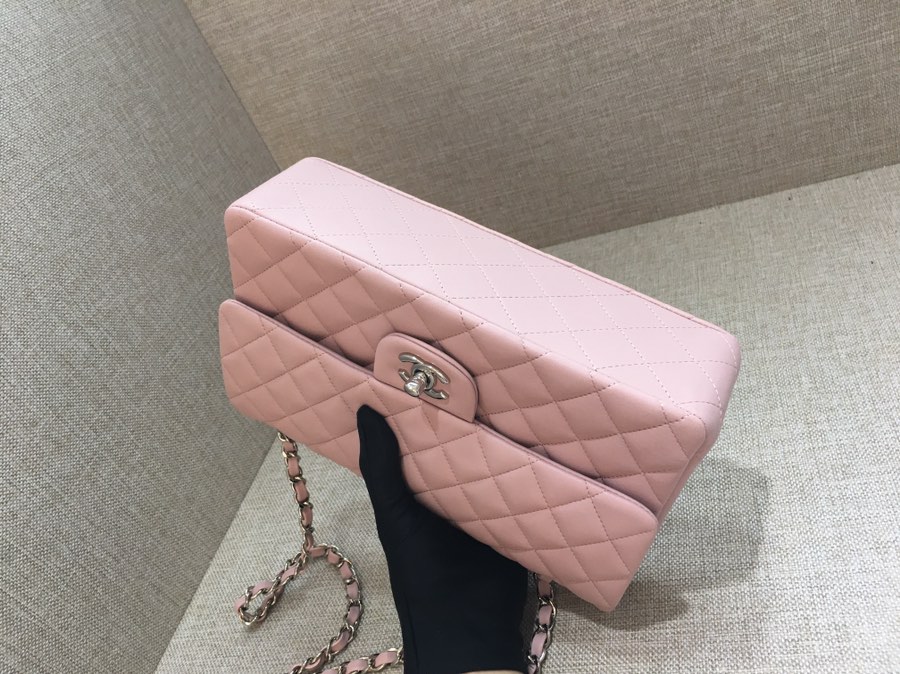 Medium Classic Flap Lambskin Bag AO1112 Pink/Silver